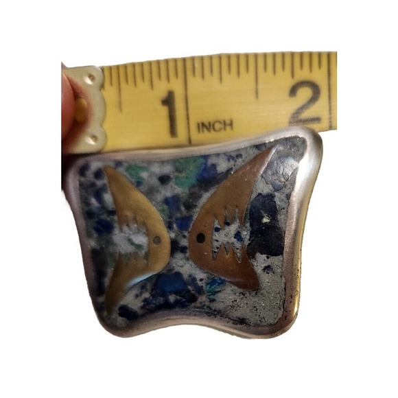 Vintage Lot Signed Nestor TAXCO Mexican Sterling Mixed Metals Brooch Earrings - Picture 8 of 10